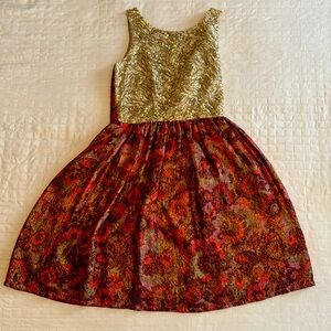 Anthropologie Wren Sequined Gold Jacquard Floral Dress Size S